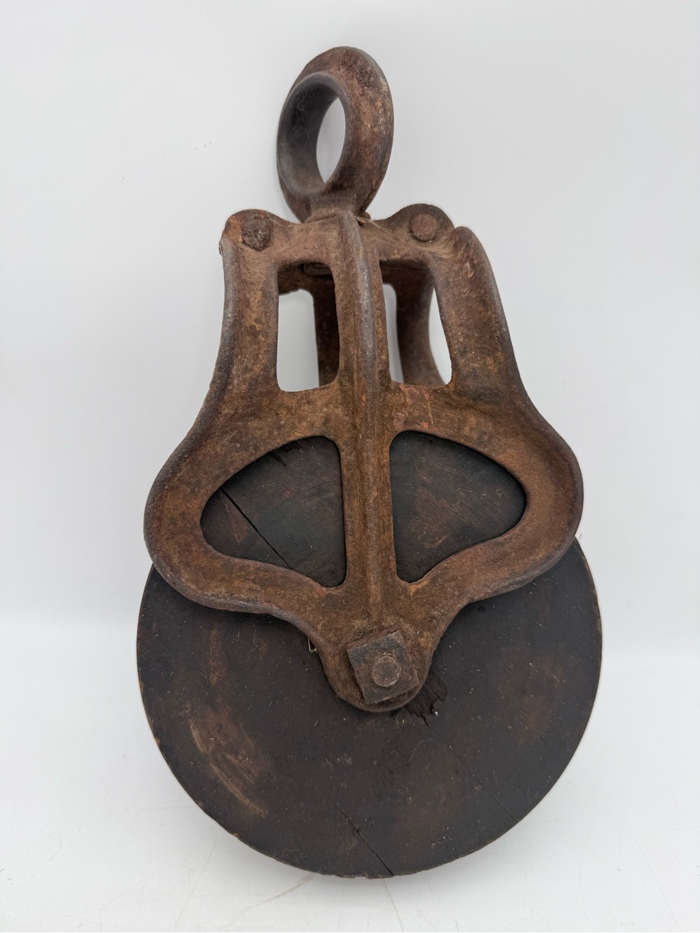Vintage Rustic Iron and Wood Pulley Wheel